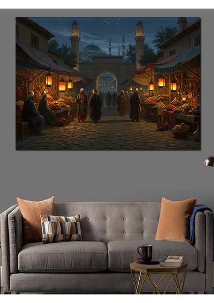 Osmanlı Kapalıçarşıda Akşam Vakti Dekoratif Kanvas - Mdf Ahşap Tablo fırsatları
