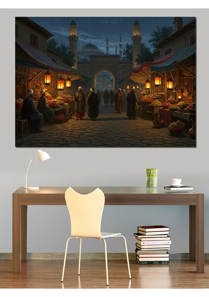 Osmanlı Kapalıçarşıda Akşam Vakti Dekoratif Kanvas - Mdf Ahşap Tablo indirimleri