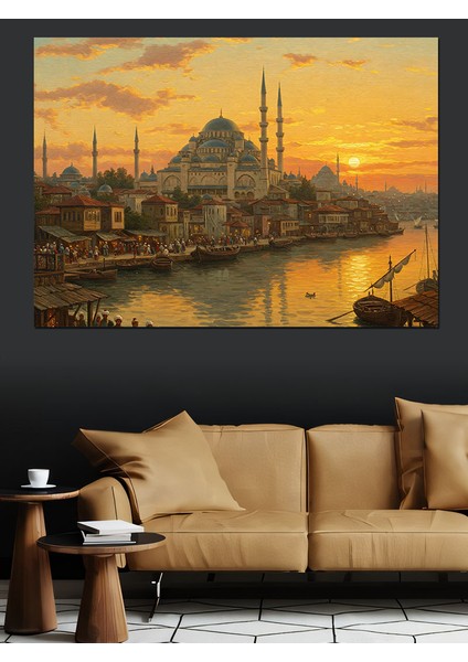 Osmanlı Gün Batımında Istanbul Silueti Dekoratif Kanvas - Mdf Ahşap Tablo fiyatları