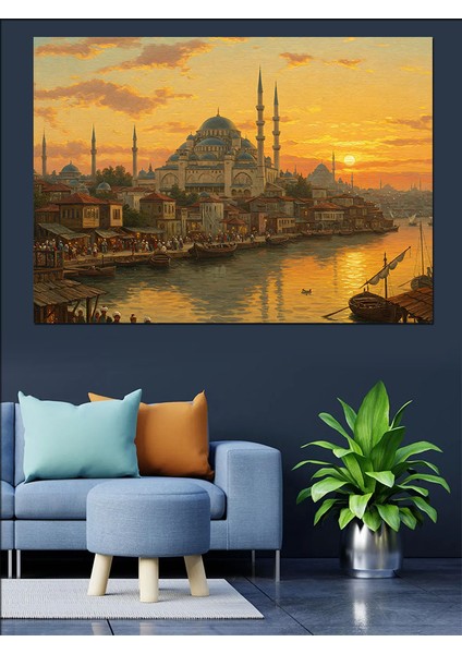 Osmanlı Gün Batımında Istanbul Silueti Dekoratif Kanvas - Mdf Ahşap Tablo modelleri