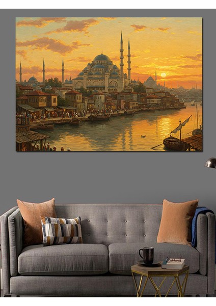 Osmanlı Gün Batımında Istanbul Silueti Dekoratif Kanvas - Mdf Ahşap Tablo fırsatları