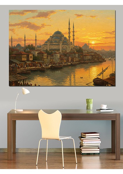 Osmanlı Gün Batımında Istanbul Silueti Dekoratif Kanvas - Mdf Ahşap Tablo indirimleri