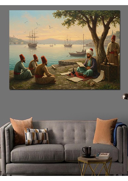 Osmanlı Kıyıda Sohbet Edenler Dekoratif Kanvas - Mdf Ahşap Tablo