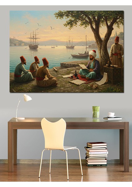 Osmanlı Kıyıda Sohbet Edenler Dekoratif Kanvas - Mdf Ahşap Tablo fiyatları