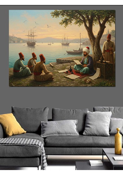 Osmanlı Kıyıda Sohbet Edenler Dekoratif Kanvas - Mdf Ahşap Tablo modelleri