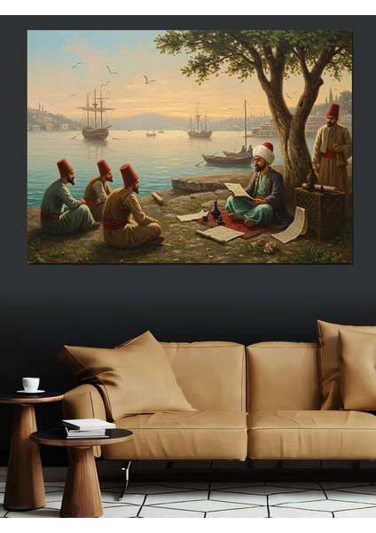 Osmanlı Kıyıda Sohbet Edenler Dekoratif Kanvas - Mdf Ahşap Tablo fırsatları