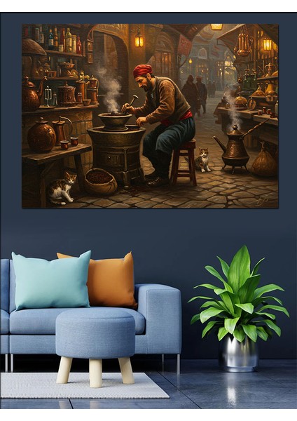 Osmanlıda Kahveci Dekoratif Kanvas - Mdf Ahşap Tablo fırsatları