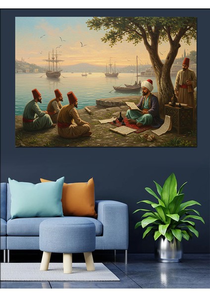 Osmanlı Kıyıda Sohbet Edenler Dekoratif Kanvas - Mdf Ahşap Tablo indirimleri