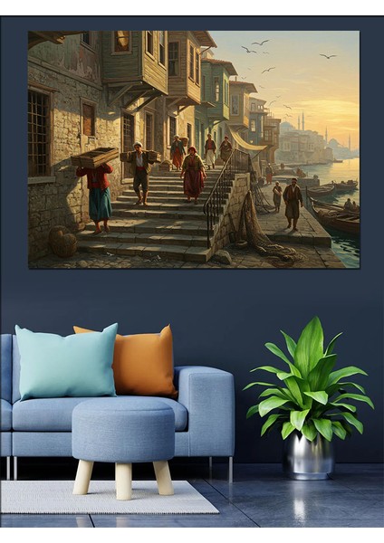 Osmanlıda Taş Sokakta Gün Batımı Dekoratif Kanvas - Mdf Ahşap Tablo