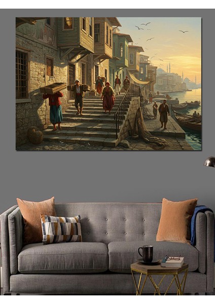 Osmanlıda Taş Sokakta Gün Batımı Dekoratif Kanvas - Mdf Ahşap Tablo fiyatları