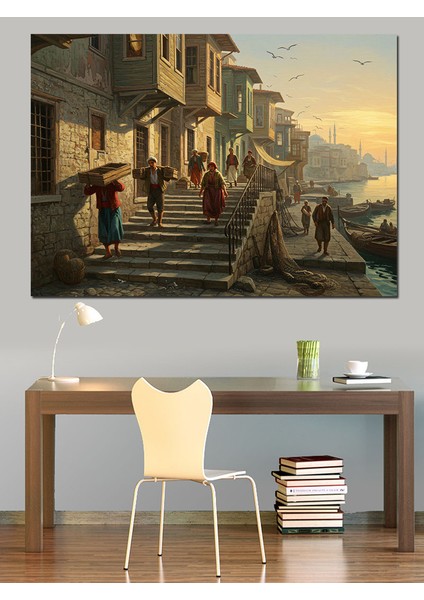 Osmanlıda Taş Sokakta Gün Batımı Dekoratif Kanvas - Mdf Ahşap Tablo modelleri