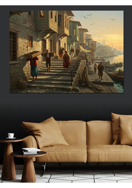 Osmanlıda Taş Sokakta Gün Batımı Dekoratif Kanvas - Mdf Ahşap Tablo indirimleri