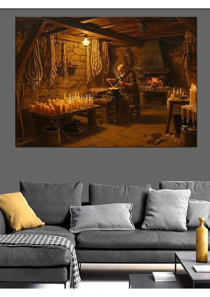 Zanaatkarın Dükkanındaki Işık Dekoratif Kanvas - Mdf Ahşap Tablo