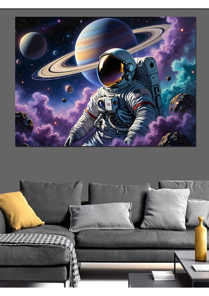 Uzayda Süzülen Astronot Dekoratif Kanvas - Mdf Ahşap Tablo