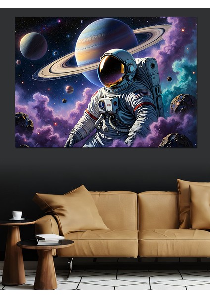Uzayda Süzülen Astronot Dekoratif Kanvas - Mdf Ahşap Tablo