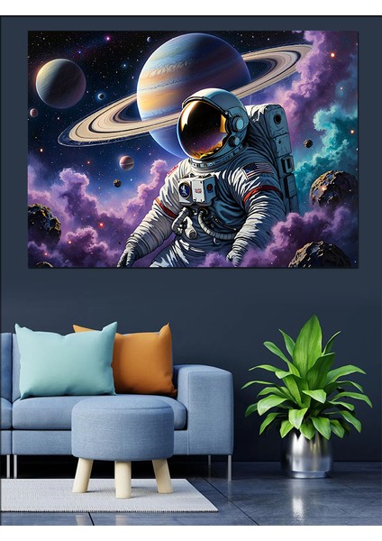 Uzayda Süzülen Astronot Dekoratif Kanvas - Mdf Ahşap Tablo