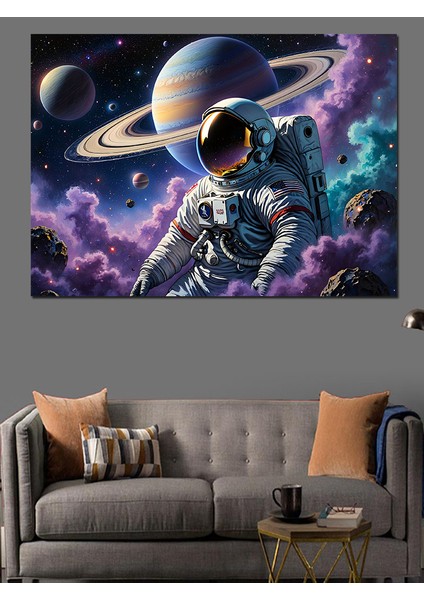 Uzayda Süzülen Astronot Dekoratif Kanvas - Mdf Ahşap Tablo