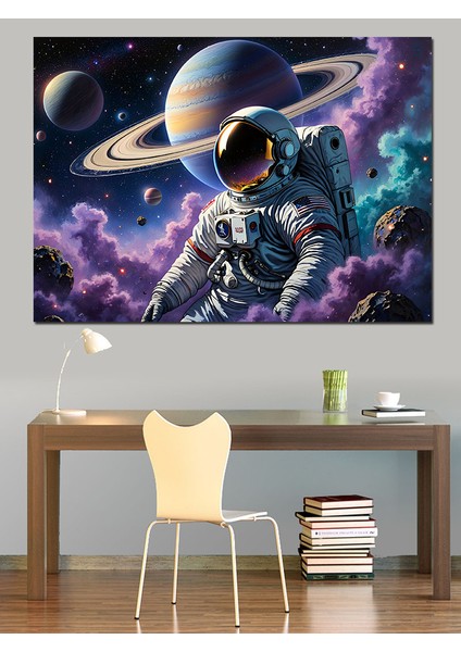 Uzayda Süzülen Astronot Dekoratif Kanvas - Mdf Ahşap Tablo