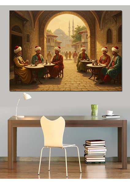 Osmanlı Avluda Sohbet Edenler Dekoratif Kanvas - Mdf Ahşap Tablo modelleri