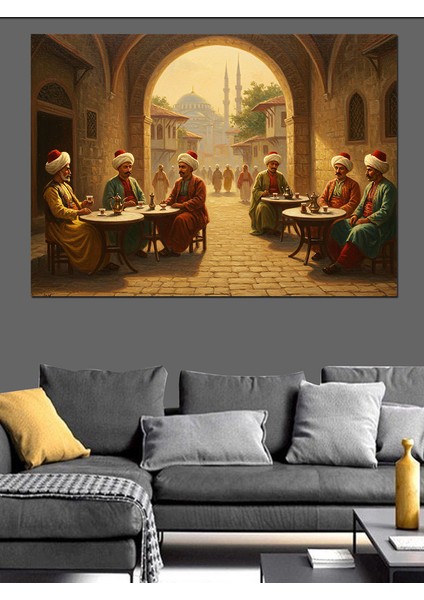 Osmanlı Avluda Sohbet Edenler Dekoratif Kanvas - Mdf Ahşap Tablo fırsatları