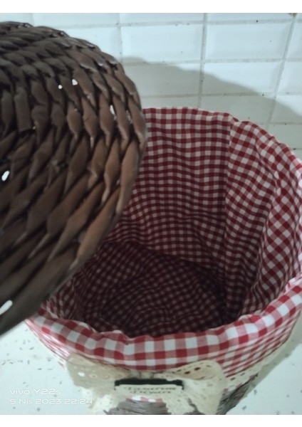 Kahverengi Hasır Örgüsü Kapaklı Kumaşlı Geri Dönüşüm Patates Soğan Sepeti fiyatları