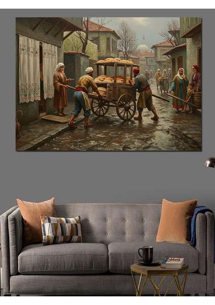Osmanlıda Ekmek Satıcısı Dekoratif Kanvas - Mdf Ahşap Tablo