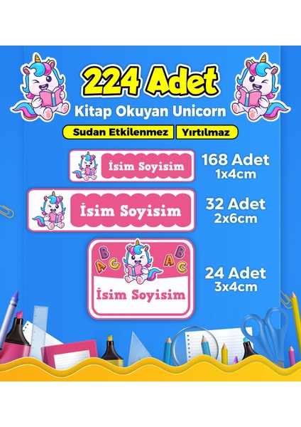 Okul Kreş Etiketi Kalem Defter Özel Isim Yazılabilen Etiket Seti Model 165 - 224 Adet