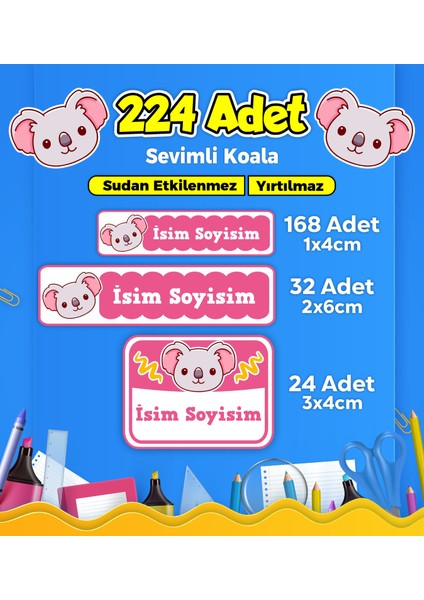 Okul Kreş Etiketi Kalem Defter Özel Isim Yazılabilen Etiket Seti Model 158 - 224 Adet