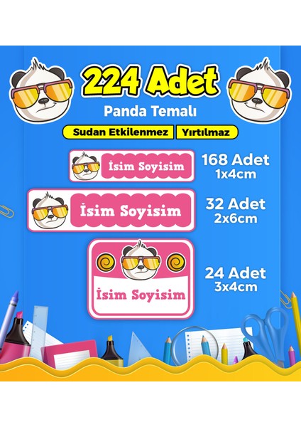 Okul Kreş Etiketi Kalem Defter Özel Isim Yazılabilen Etiket Seti Model 154 - 224 Adet