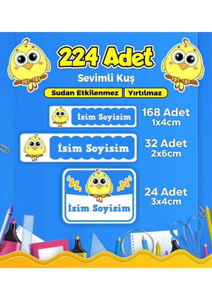Okul Kreş Etiketi Kalem Defter Özel Isim Yazılabilen Etiket Seti Model 153