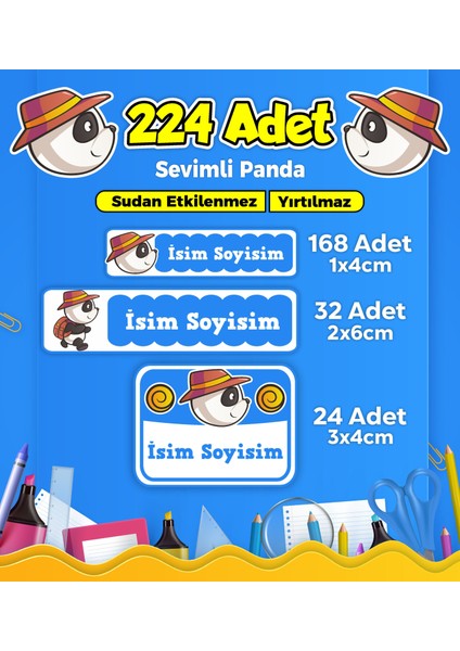 Okul Kreş Etiketi Kalem Defter Özel Isim Yazılabilen Etiket Seti Model 157