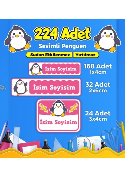 Okul Kreş Etiketi Kalem Defter Özel Isim Yazılabilen Etiket Seti Model 150