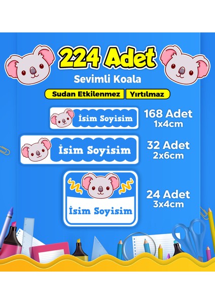 Okul Kreş Etiketi Kalem Defter Özel Isim Yazılabilen Etiket Seti Model 159