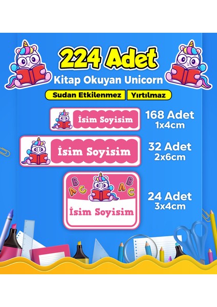Okul Kreş Etiketi Kalem Defter Özel Isim Yazılabilen Etiket Seti Model 166 - 224 Adet