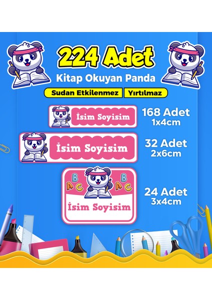 Okul Kreş Etiketi Kalem Defter Özel Isim Yazılabilen Etiket Seti Model 169 - 224 Adet