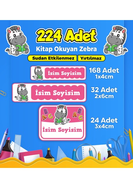 Okul Kreş Etiketi Kalem Defter Özel Isim Yazılabilen Etiket Seti Model 176 - 224 Adet