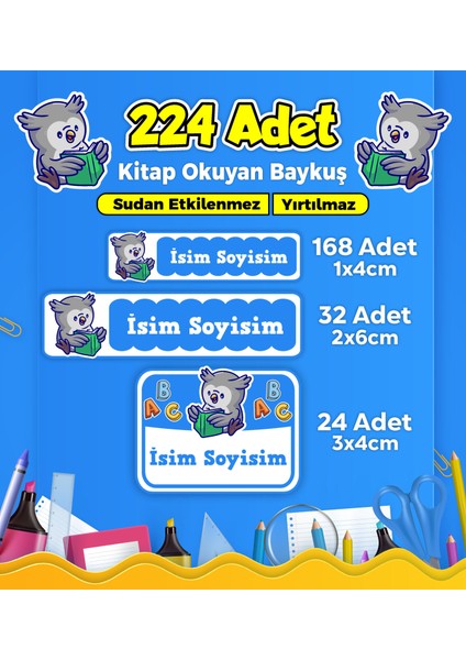 Okul Kreş Etiketi Kalem Defter Özel Isim Yazılabilen Etiket Seti Model 187 - 224 Adet