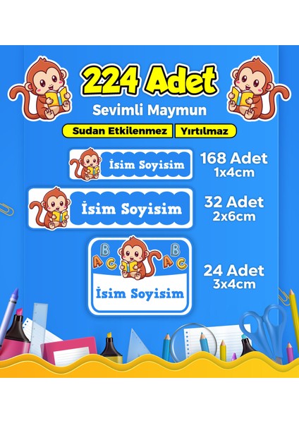 Okul Kreş Etiketi Kalem Defter Özel Isim Yazılabilen Etiket Seti Model 181 - 224 Adet