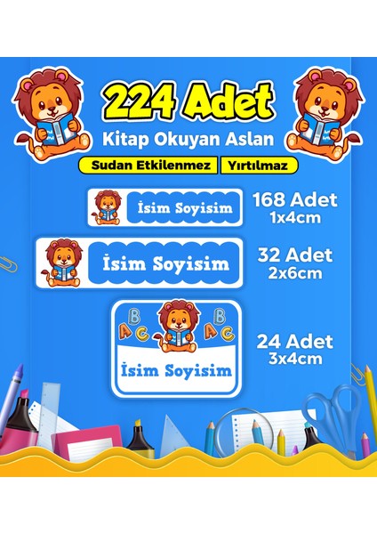 Okul Kreş Etiketi Kalem Defter Özel Isim Yazılabilen Etiket Seti Model 171 - 224 Adet