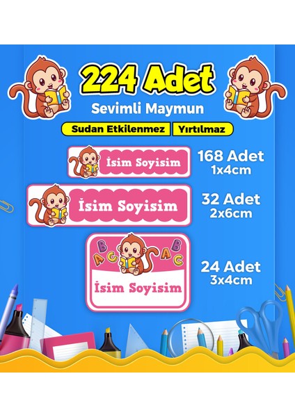 Okul Kreş Etiketi Kalem Defter Özel Isim Yazılabilen Etiket Seti Model 180 - 224 Adet