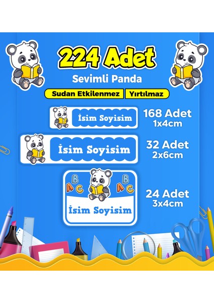 Okul Kreş Etiketi Kalem Defter Özel Isim Yazılabilen Etiket Seti Model 185 - 224 Adet