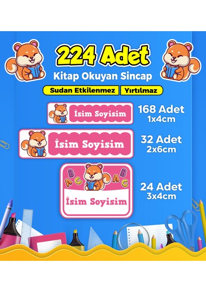 Okul Kreş Etiketi Kalem Defter Özel Isim Yazılabilen Etiket Seti Model 172 - 224 Adet