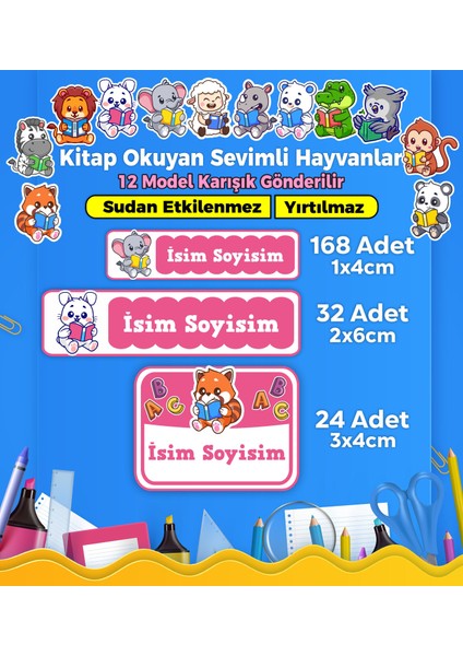 Okul Kreş Etiketi Kalem Defter Özel Isim Yazılabilen Etiket Seti Model 188 - 224 Adet