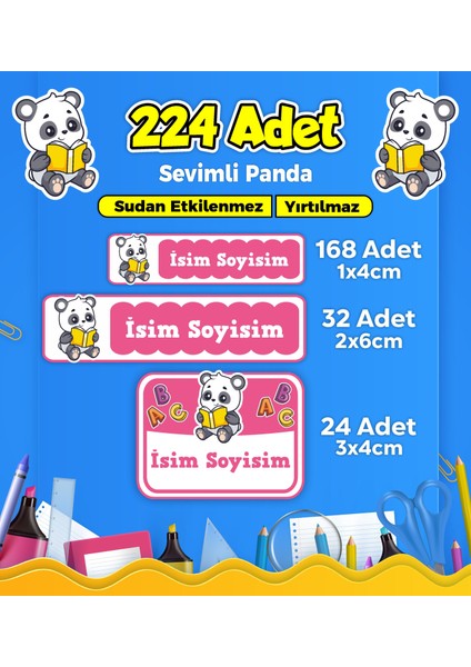Okul Kreş Etiketi Kalem Defter Özel Isim Yazılabilen Etiket Seti Model 184 - 224 Adet