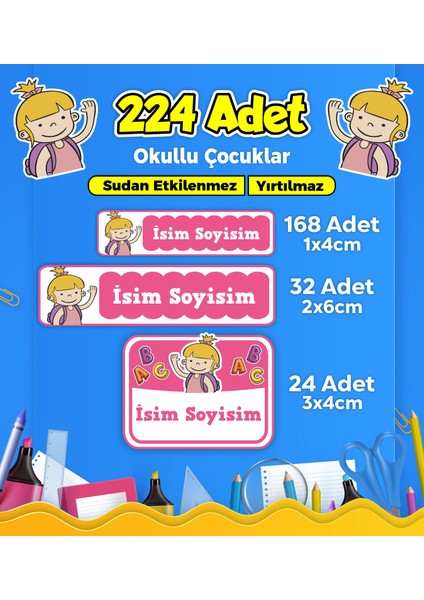 Okul Kreş Etiketi Kalem Defter Özel Isim Yazılabilen Etiket Seti Model 201 - 224 Adet
