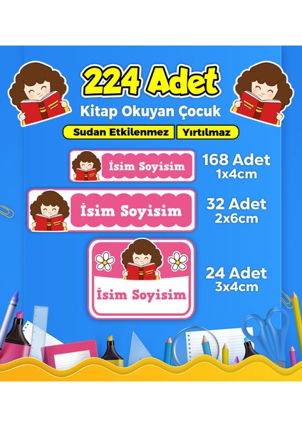 Okul Kreş Etiketi Kalem Defter Özel Isim Yazılabilen Etiket Seti Model 227 - 224 Adet