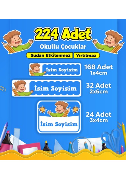 Okul Kreş Etiketi Kalem Defter Özel Isim Yazılabilen Etiket Seti Model 222 - 224 Adet