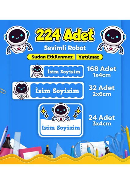 Okul Kreş Etiketi Kalem Defter Özel Isim Yazılabilen Etiket Seti Model 229 - 224 Adet