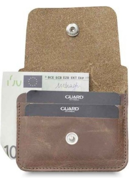 Hakiki Deri Unisex Crayz Kahve Kağıt Para Bölmeli Mini Kartlık (T1113)