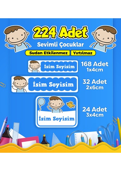 Okul Kreş Etiketi Kalem Defter Özel Isim Yazılabilen Etiket Seti Model 220 - 224 Adet